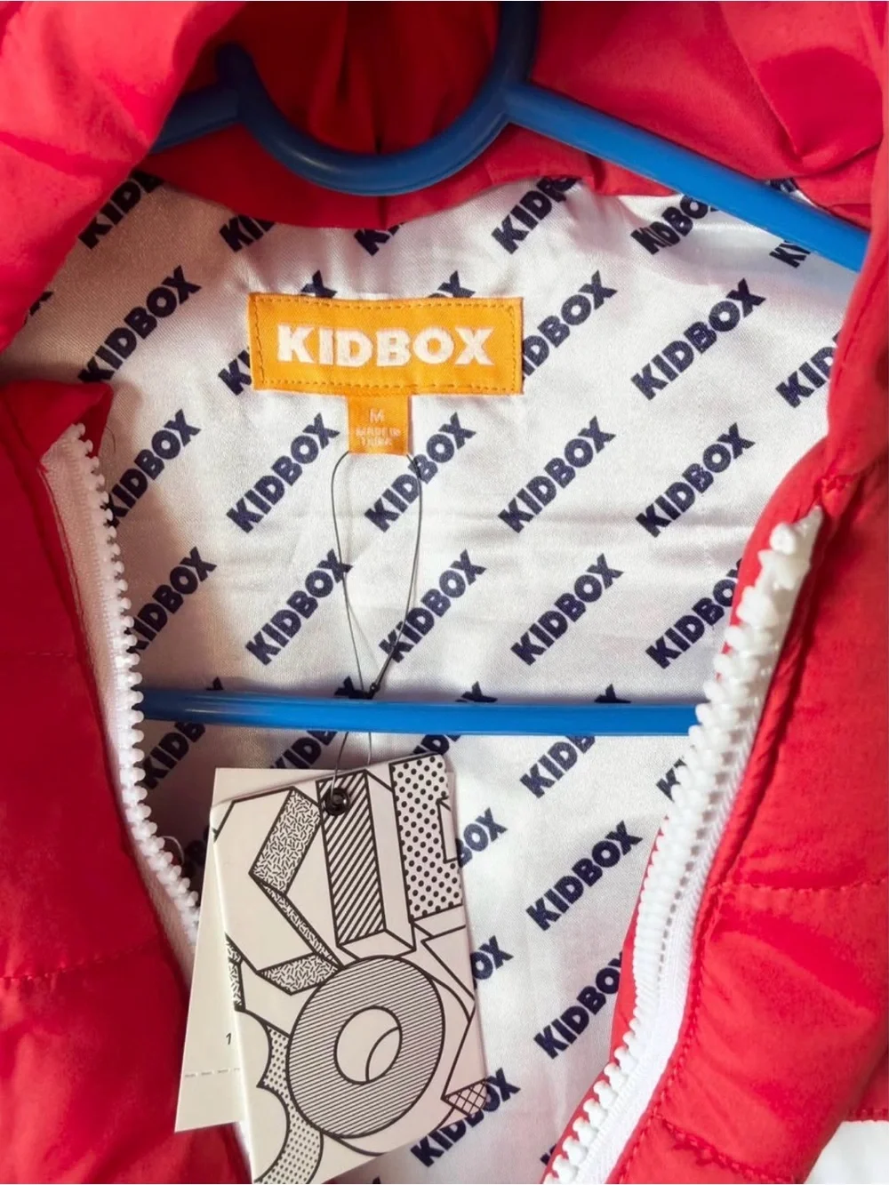 Kids Hooded Colorblock Puffer Vest - Red/White/Navy Boys Size M